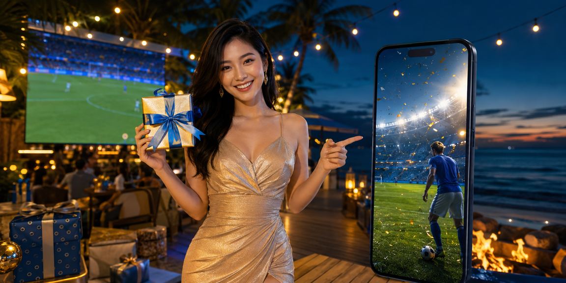 Người dùng tại Phú Quốc xem kèo bóng đá và kiểm tra voucher ưu đãi trên điện thoại bên bờ biển