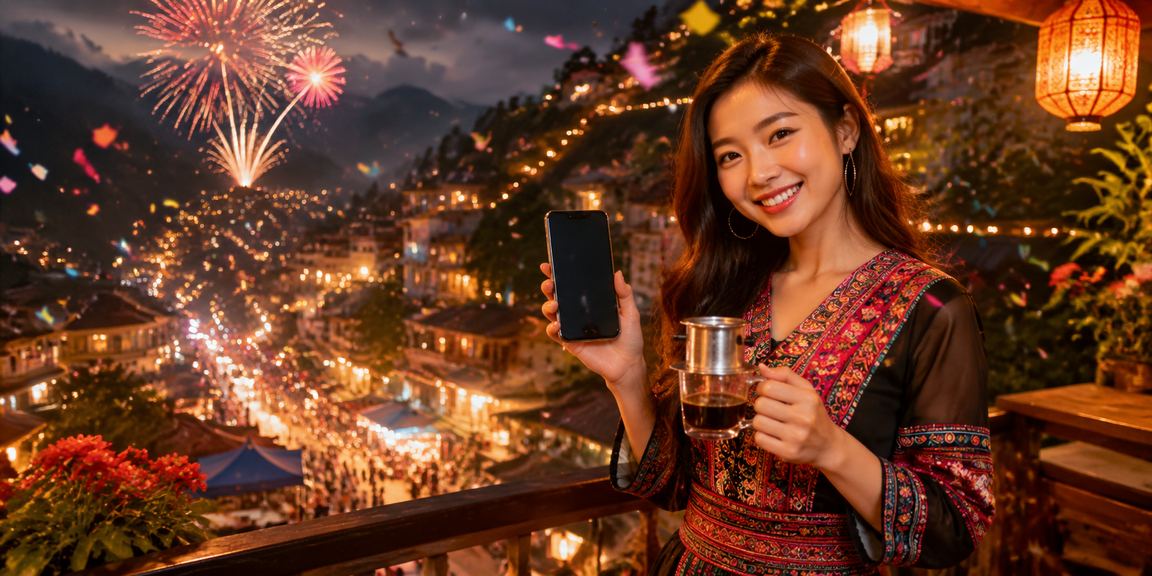 Người dùng Việt Nam thực hiện giao dịch tài chính trên điện thoại tại quán cà phê